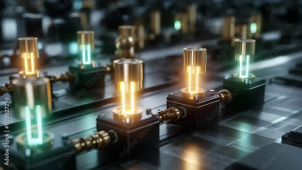 Poster close-up of advanced technology components with glowing indicators, showcasing innovation and modern