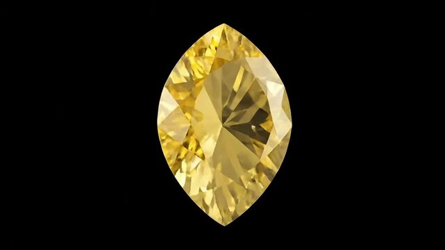 Brilliant marquise cut yellow gemstone sparkling with light against a dark background