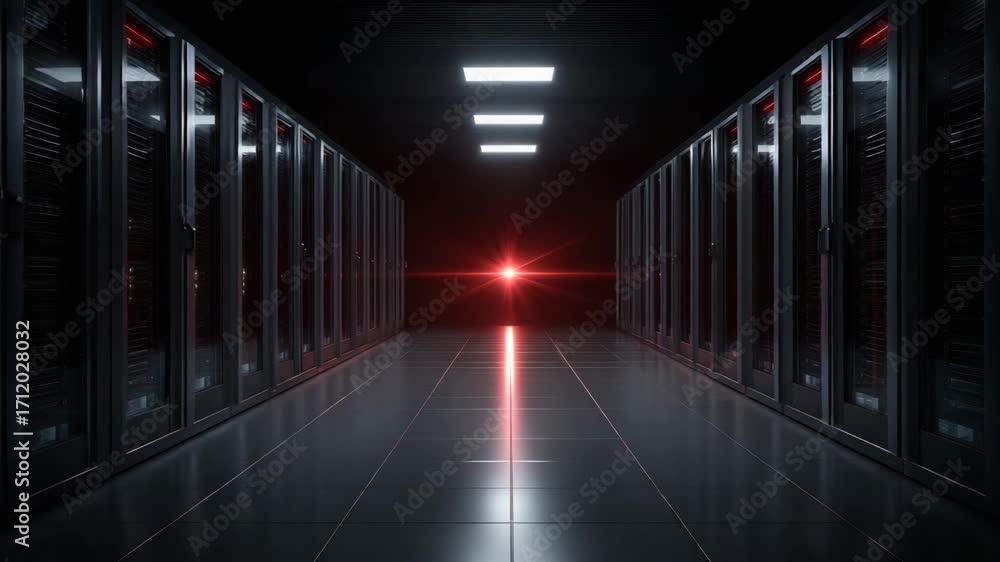 Aufkleber a modern data center corridor with server racks illuminated by red lights, showcasing advanced techn