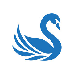 Blue background vector icon of a swan with nature and water elements