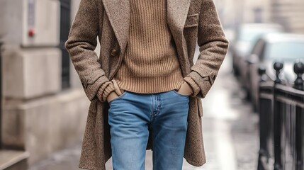 Classic Winter Coat with Chunky Sweater and Jeans – Stylish Cold Weather Outfit