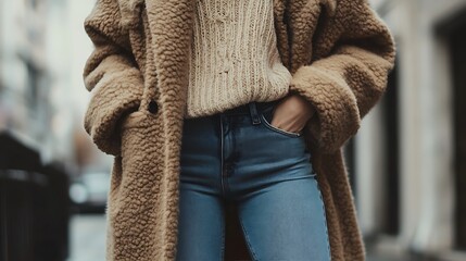 Classic Winter Coat with Chunky Sweater and Jeans – Stylish Cold Weather Outfit