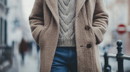 Classic Winter Coat with Chunky Sweater and Jeans – Stylish Cold Weather Outfit