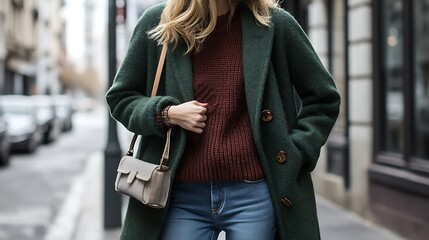 Classic Winter Coat with Chunky Sweater and Jeans – Stylish Cold Weather Outfit
