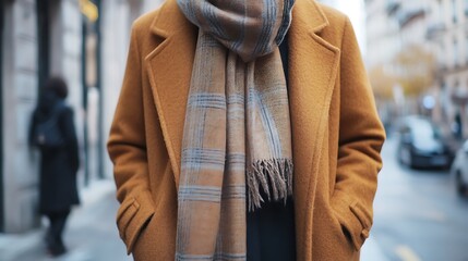Classic Wool Coat with Scarf – Stylish Winter Day Outfit