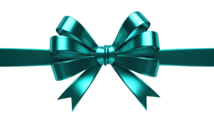 Elegant teal ribbon bow decoration isolated PNG with Transparent Background