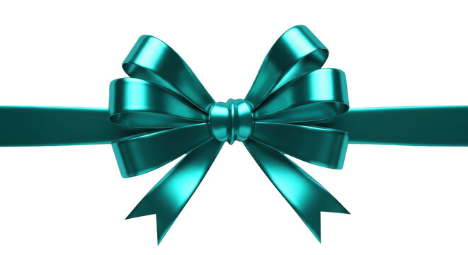 Elegant teal ribbon bow decoration isolated PNG with Transparent Background