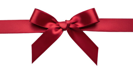 Red satin ribbon bow for gift wrapping isolated PNG with Transparent Background