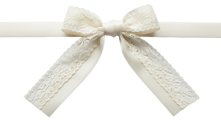 Ivory lace bow on ribbon isolated PNG with Transparent Background