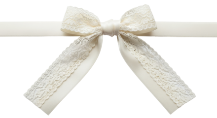 Ivory lace bow on ribbon isolated PNG with Transparent Background