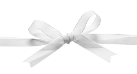 White ribbon bow decoration isolated PNG with Transparent Background