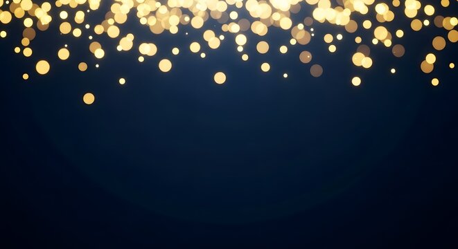 Golden bokeh lights on dark blue background.