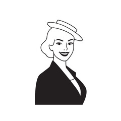 Beautiful Woman in Formal Dress Black and White Illustration Vector Art Design