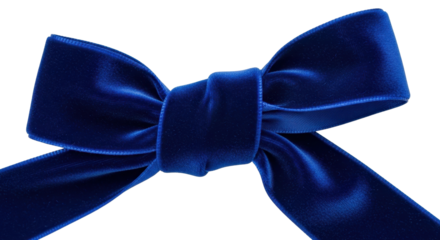 Elegant blue velvet ribbon tied in a bow isolated PNG with Transparent Background