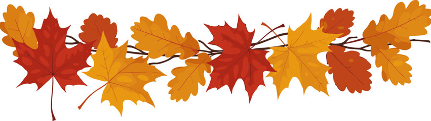 Autumn leaves frame design in warm colors on transparent background