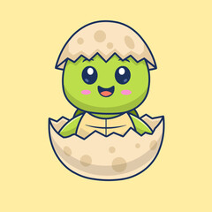 Cute Baby Turtle Hatching from Egg Shell Vector Illustration. 