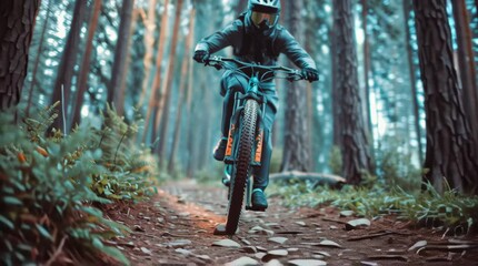 Sport. Mountain Bike cyclist riding single track - Powered by Adobe