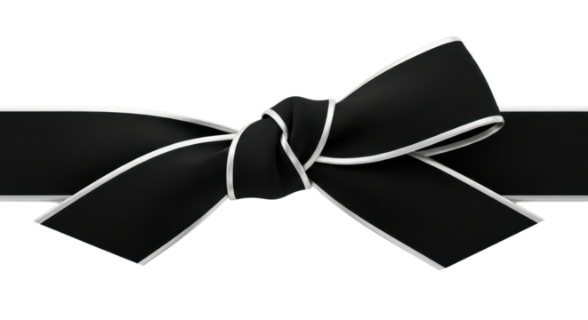 Elegant black ribbon with white border isolated PNG with Transparent Background