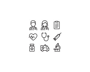 Doctor vector icon black and white illustration set