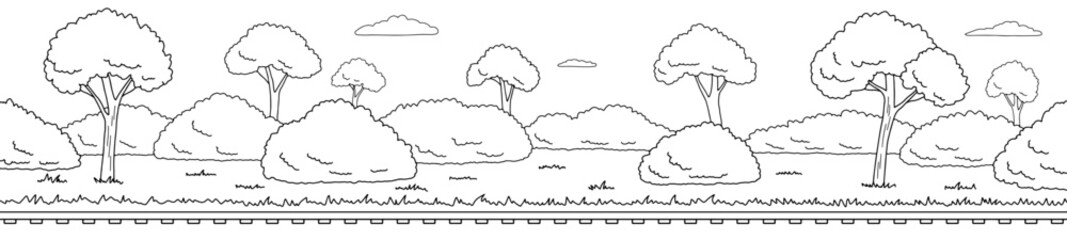 Railway railroad graphic black white sketch landscape long illustration vector 