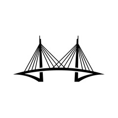 Fototapeta premium A minimalist black and white illustration of a modern cable-stayed bridge with two towers and suspension cables.