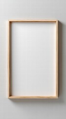 Fototapeta premium Wooden Picture Frame White Empty Space Inside Hanging Light-Colored Wall