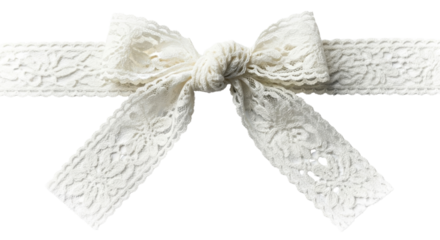 Ivory lace bow and ribbon trim for crafting or gift wrapping isolated PNG with Transparent Background