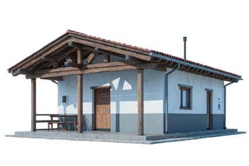 Rustic Whitewashed Cottage with Wooden Beams and Porch