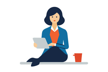 Woman in Business Attire with Tablet and Red Cup businesswoman computer