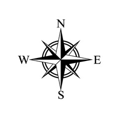 Compass rose with North, South, East, and West directions.