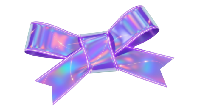 Vibrant Holographic Iridescent Purple Gift Bow 3D Render isolated PNG with Transparent Background - Powered by Adobe