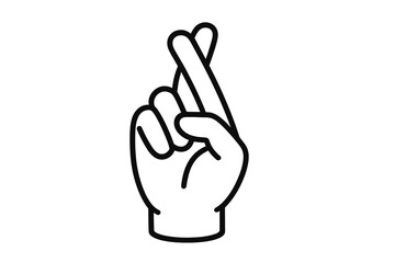 Fingers crossed hand gesture for good luck. Hope and wish concept. Superstition symbol. Promise or lying sign. Vector cartoon linear icon illustration on transparent background.