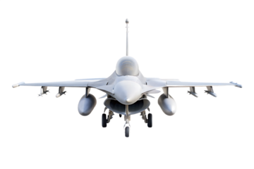 Front View of a Light Gray Fighter Jet with Landing Gear Down airplane aircraft isolated on a transparent background
