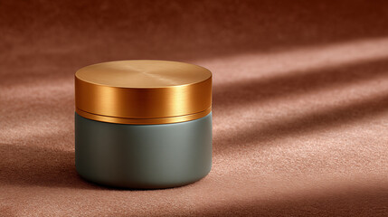Luxury cosmetic jar with golden cap on elegant surface for premium beauty and skincare products