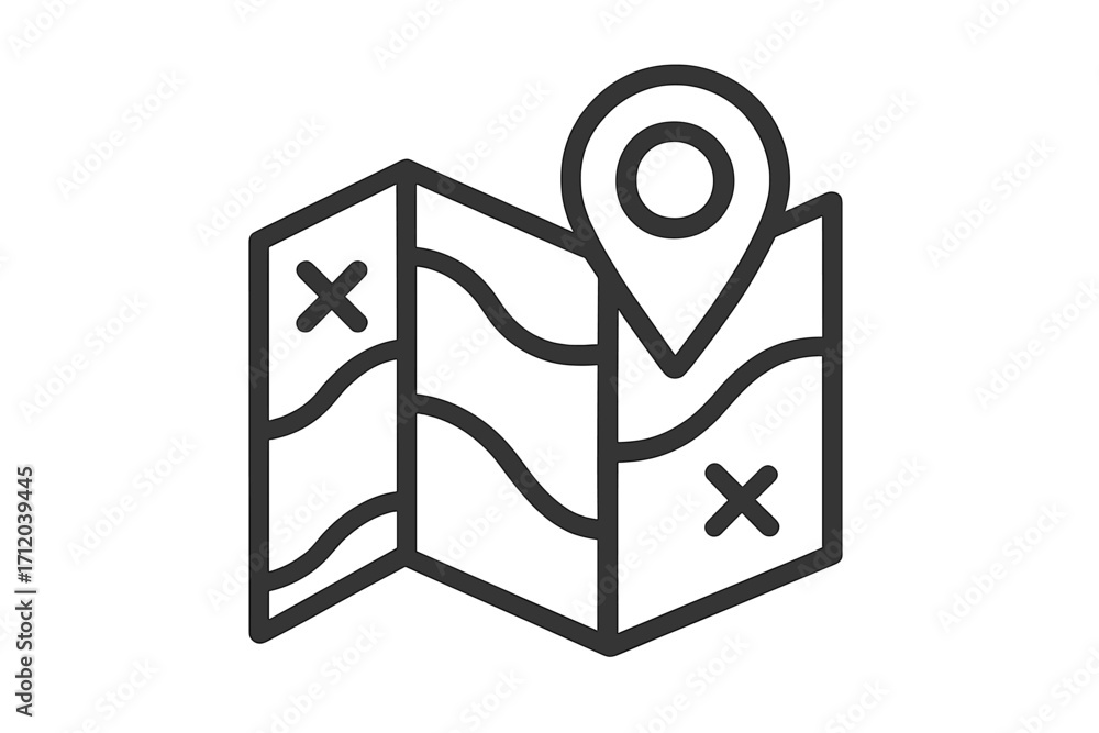 Poster map with location pin icon. linear vector symbol for navigation, destination, and travel concepts. g