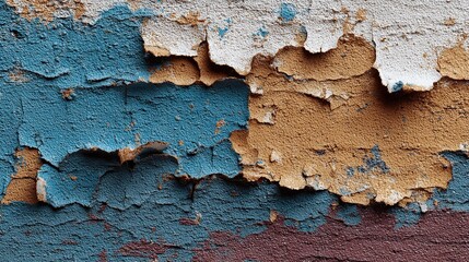 Obraz premium Multi-layered weathered paint peeling off a wall, revealing several colors underneath