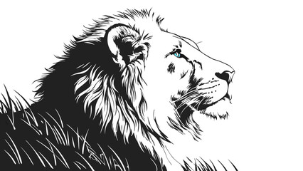 Obraz premium Stylized Lion Profile Black and White Illustration Wild Animal Art Majestic Creature Design.
