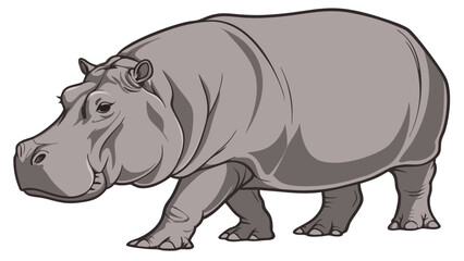 Fototapeta premium Illustration of a hippopotamus grey color scheme walking side view wildlife African animal zoo animal mammal large animal herbivore thick-skinned animal powerful animal nature illustr.