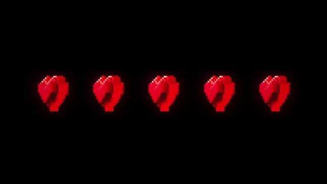 8-Bit Pixel Hearts Health Bar Animation - Retro Gaming UI 4K