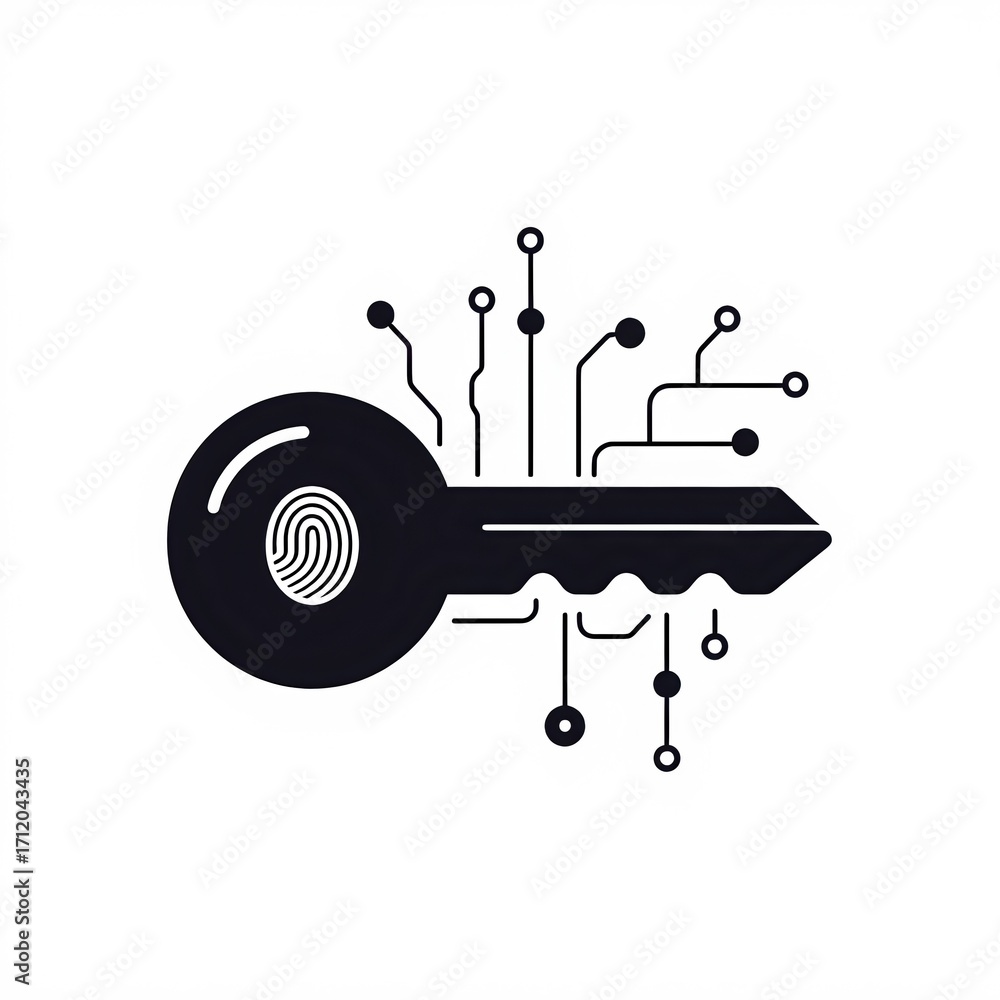 Fototapete a stylized api key with a fingerprint and circuit patterns, symbolizing security and technology inte