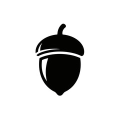 Black silhouette icon of a single acorn with a distinct cap on a plain white background, representing nature and autumn.