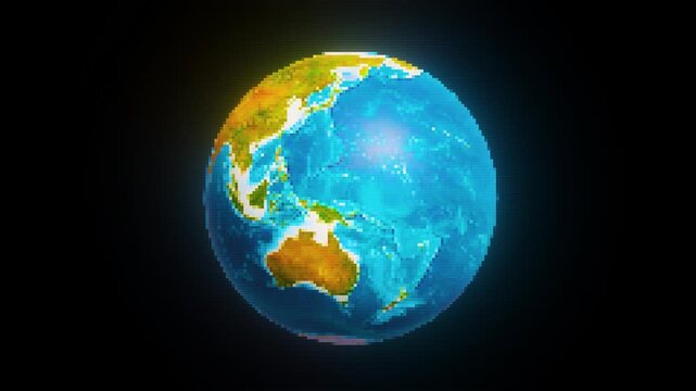8-Bit Pixel Earth Planet Animation - World Globe 4K