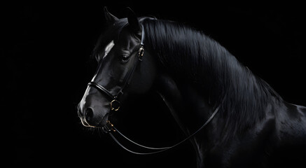Cheval noir sous un éclairage studio