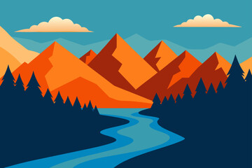 Cinematic HDR Mountain Range with River View