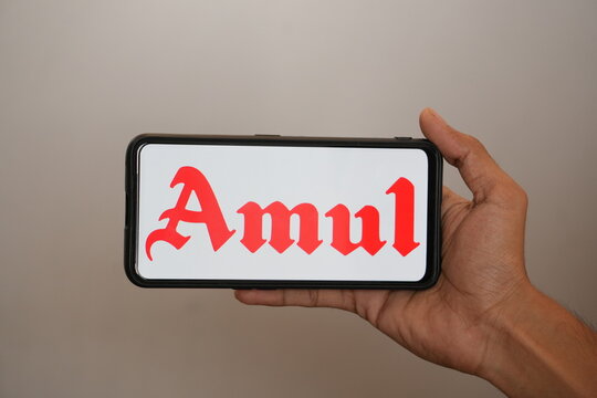 INDIA, DELHI - SEPTEMBER 16, 2025: Amul Logo on Smartphone
