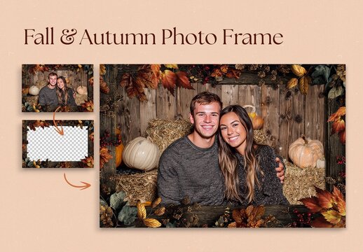 Fall Autumn Leaves Frame Border Template for Photo Cards, Flyers & Greetings Cards, Landscape Layout