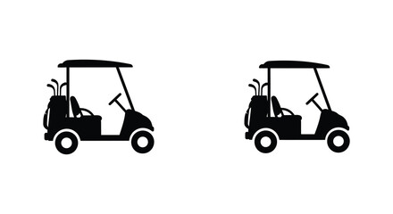 Two black silhouette icons depicting golf carts side by side