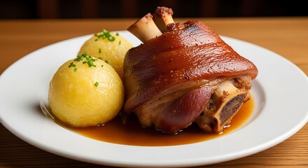 Roasted Pork Knuckle with Potato Dumplings.