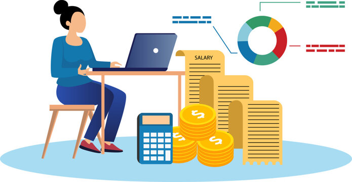 Salary payroll system, Payroll online payment concept, invoice sheet, office accounting administrative ,employee wages concept