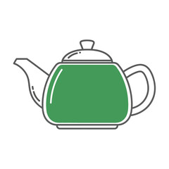 Green teapot with lid and handle kitchenware.